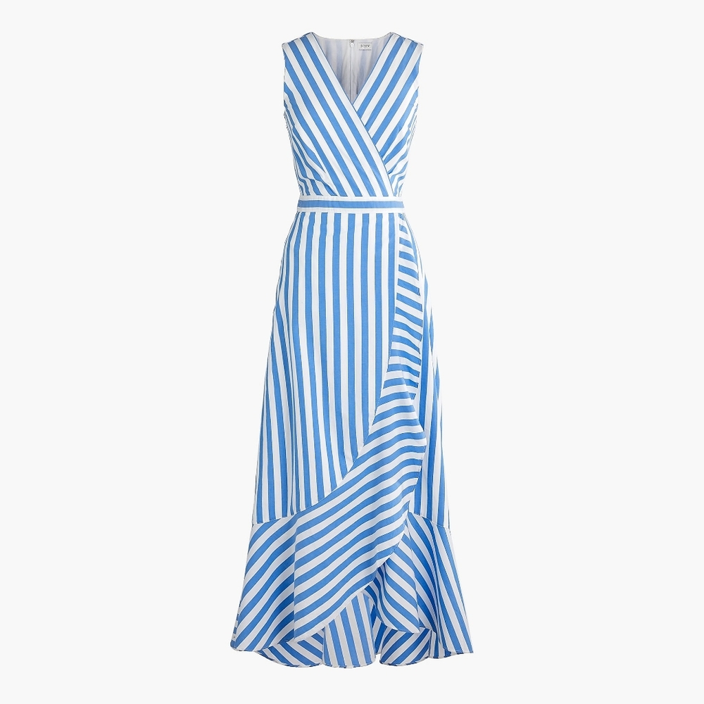 J.Crew Ruffle Striped V-neck cotton wrap dress